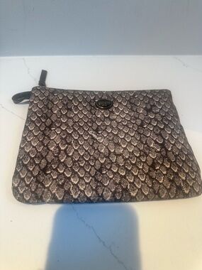 Coach Snakeskin print Zip Makeup pouch Brown and Cream Tones